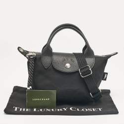 Pre Owned Longchamp Black Leather and Nylon Le Pliage Crossbody Bag