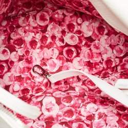 Pre Owned Longchamp White/Fuchsia Leather Zip Details Tote