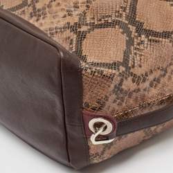 Longchamp Brown Python Embossed Leather Tote