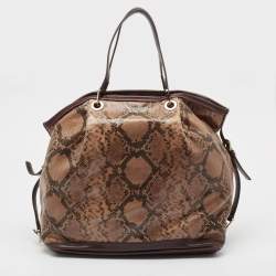 Longchamp Brown Python Embossed Leather Tote