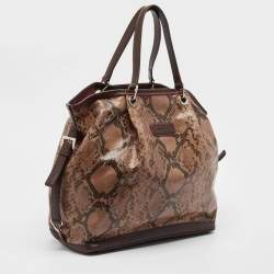 Longchamp Brown Python Embossed Leather Tote