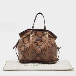 Longchamp Brown Python Embossed Leather Tote