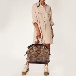 Longchamp Brown Python Embossed Leather Tote