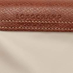 Pre Owned Longchamp Off White Nylon Le Pliage Handle Pouch