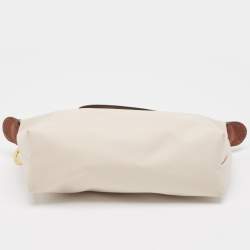 Pre Owned Longchamp Off White Nylon Le Pliage Handle Pouch