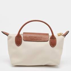 Pre Owned Longchamp Off White Nylon Le Pliage Handle Pouch