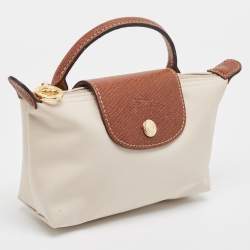 Pre Owned Longchamp Off White Nylon Le Pliage Handle Pouch