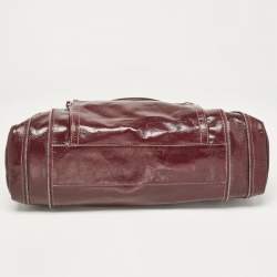 Longchamp Burgundy Patent Leather Front Pocket Tote
