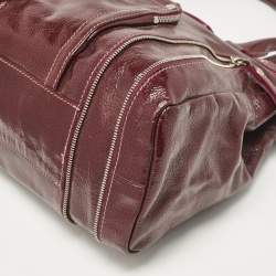 Longchamp Burgundy Patent Leather Front Pocket Tote