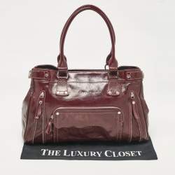 Longchamp Burgundy Patent Leather Front Pocket Tote
