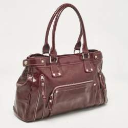 Longchamp Burgundy Patent Leather Front Pocket Tote
