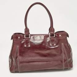 Longchamp Burgundy Patent Leather Front Pocket Tote