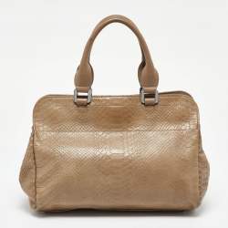 Longchamp Clay Beige Python Embossed Leather Gatsby Tote
