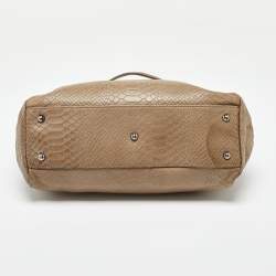 Longchamp Clay Beige Python Embossed Leather Gatsby Tote