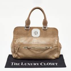 Longchamp Clay Beige Python Embossed Leather Gatsby Tote