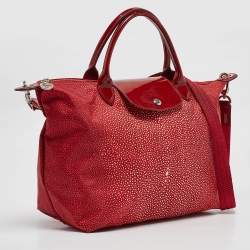 Longchamp Red Stingray Print Nylon and Patent Leather Le Pliage Neo Tote