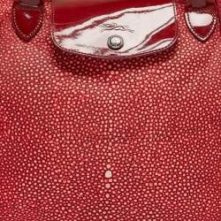 Longchamp Red Stingray Print Nylon and Patent Leather Le Pliage Neo Tote
