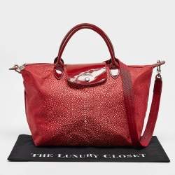 Longchamp Red Stingray Print Nylon and Patent Leather Le Pliage Neo Tote