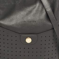 Longchamp Black Leather Perforated Mademoiselle Bucket Bag