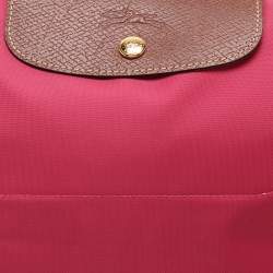 Longchamp Pink/Brown Nylon and Leather Large Le Pliage Tote