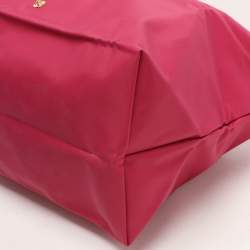 Longchamp Pink/Brown Nylon and Leather Large Le Pliage Tote