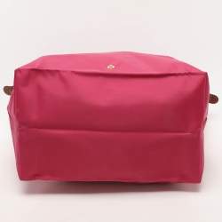 Longchamp Pink/Brown Nylon and Leather Large Le Pliage Tote