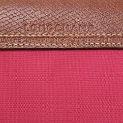 Longchamp Pink/Brown Nylon and Leather Large Le Pliage Tote