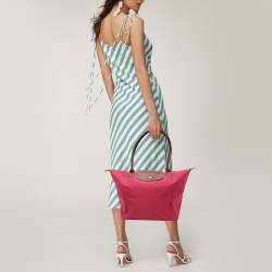 Longchamp Pink/Brown Nylon and Leather Large Le Pliage Tote