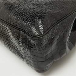 Longchamp Black Croc Embossed Leather Roseau Tote