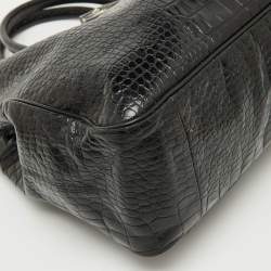 Longchamp Black Croc Embossed Leather Roseau Tote