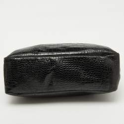 Longchamp Black Croc Embossed Leather Roseau Tote