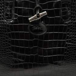 Longchamp Black Croc Embossed Leather Roseau Tote