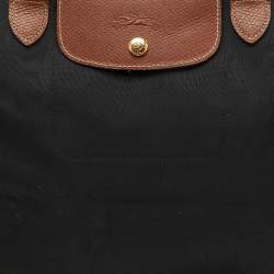 Longchamp Black/Brown Nylon and Leather S Le Pliage Tote