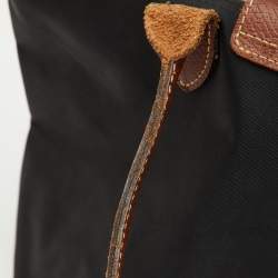 Longchamp Black/Brown Nylon and Leather S Le Pliage Tote