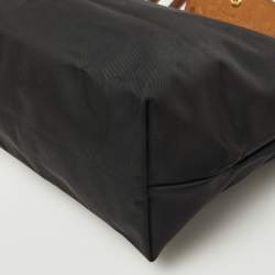 Longchamp Black/Brown Nylon and Leather S Le Pliage Tote
