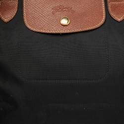 Longchamp Black/Brown Nylon and Leather S Le Pliage Tote