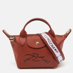Longchamp Brick Brown Leather Extra XS Le Pliage Tote
