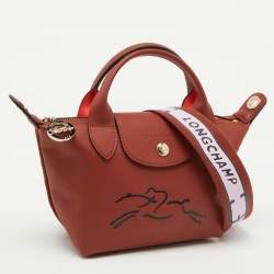 Longchamp Brick Brown Leather Extra XS Le Pliage Tote