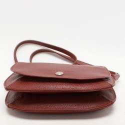 Pre Owned Longchamp Maroon Leather Le Foulonne Crossbody Flap Bag