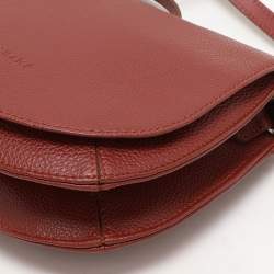 Pre Owned Longchamp Maroon Leather Le Foulonne Crossbody Flap Bag