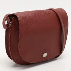 Pre Owned Longchamp Maroon Leather Le Foulonne Crossbody Flap Bag
