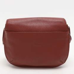 Pre Owned Longchamp Maroon Leather Le Foulonne Crossbody Flap Bag