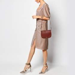 Pre Owned Longchamp Maroon Leather Le Foulonne Crossbody Flap Bag