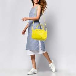 Pre Owned Longchamp Yellow Leather Small Le Pliage Tote