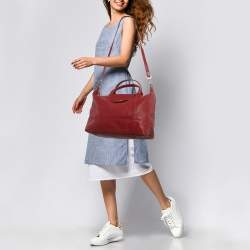 Pre Owned Longchamp Red Leather Le Pliage Cuir Tote