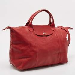 Pre Owned Longchamp Red Leather Le Pliage Cuir Tote