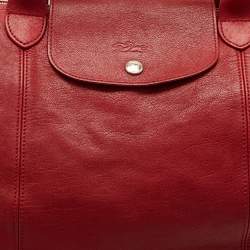 Pre Owned Longchamp Red Leather Le Pliage Cuir Tote