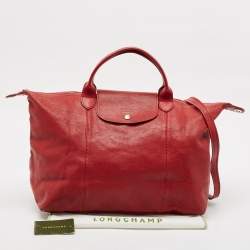 Pre Owned Longchamp Red Leather Le Pliage Cuir Tote