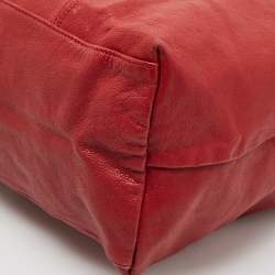 Pre Owned Longchamp Red Leather Le Pliage Cuir Tote