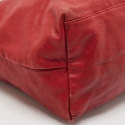 Pre Owned Longchamp Red Leather Le Pliage Cuir Tote
